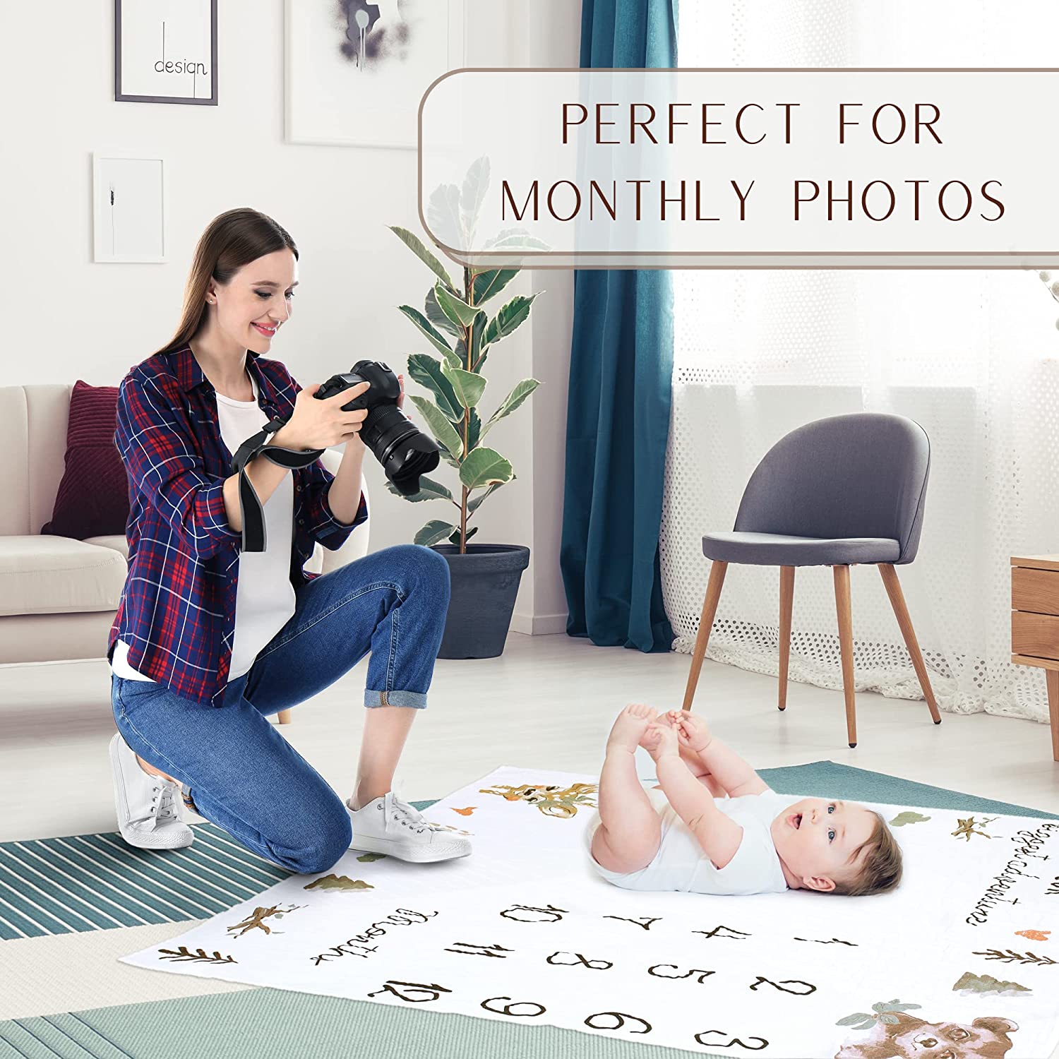 ZICOTO Modern Baby Milestone Blanket - Beautiful Woodland Friends Design for Personalized Monthly Baby Pictures - Cherish Your Adorable Babys Boy Or Girl Milestones Forever - Image 4